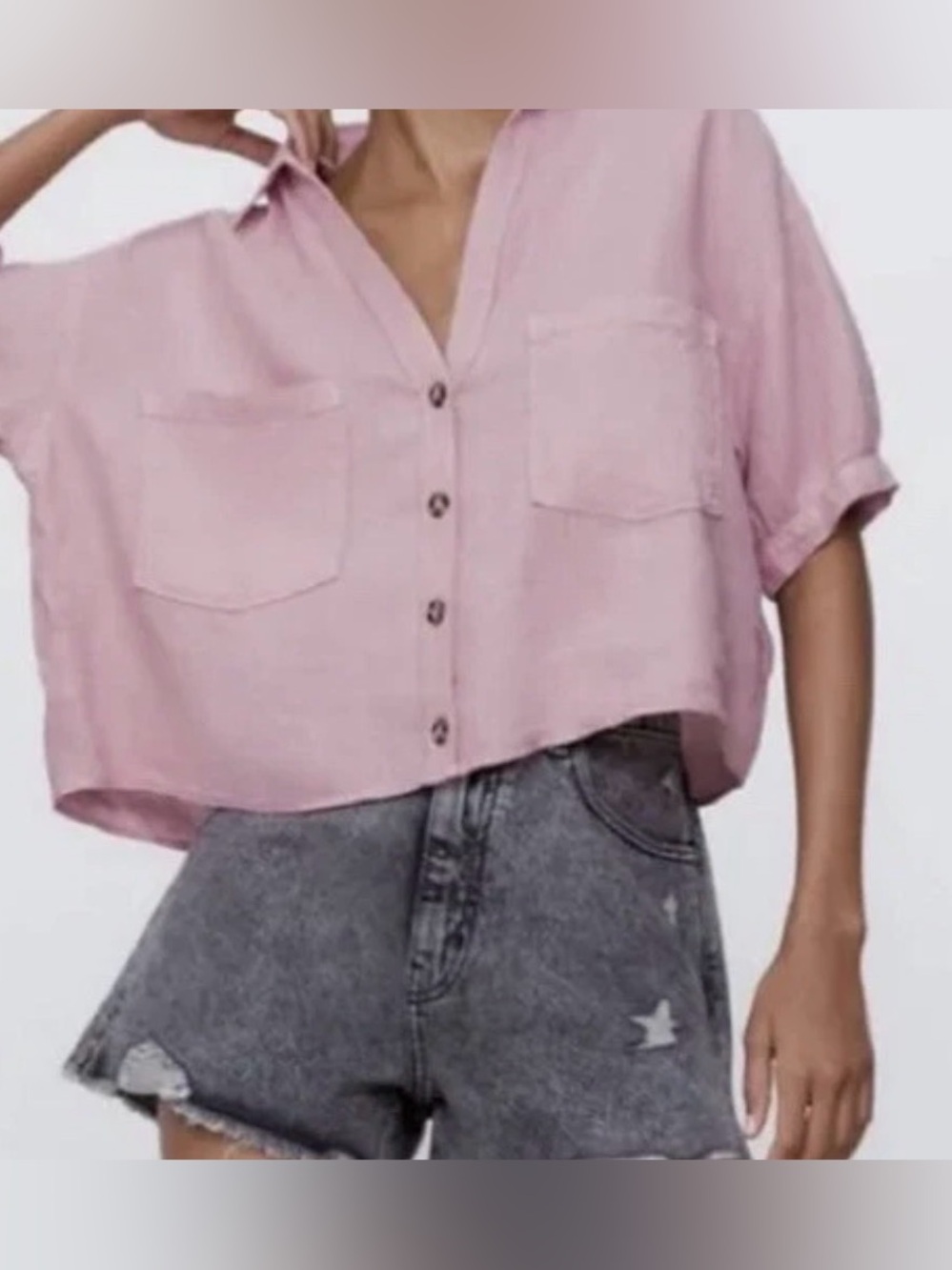 Zara Linen bkend short sleeve punk shirt. Rarely worn like new. Sz XS
